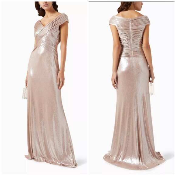 Tadashi Shoji Dresses & Skirts - TADASHI SHOJI Constance Pleated Gown in Stretch-lamé